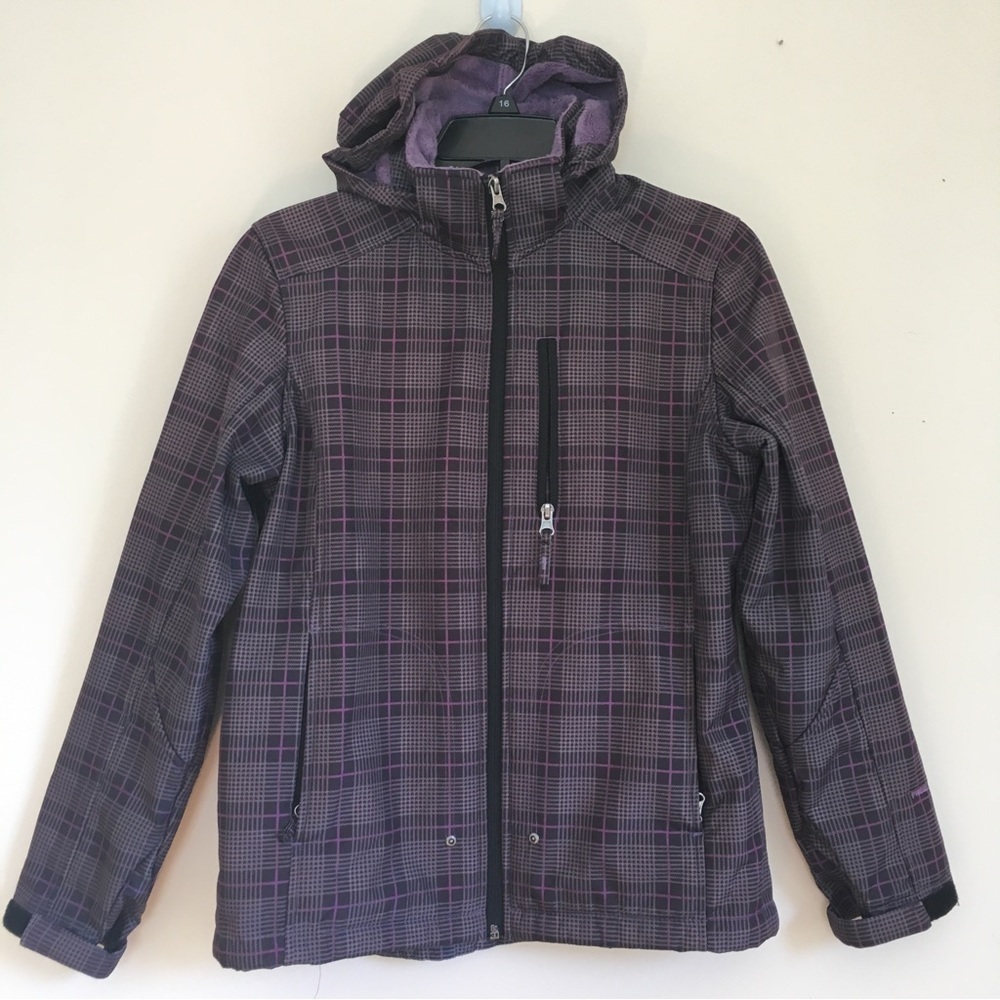 Free Country Purple Gray Plaid Faux Fur Lined Hooded Winter Jacket